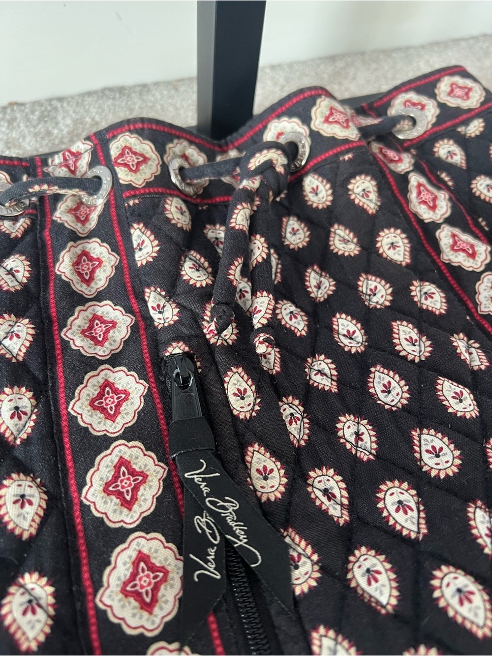 Vera Bradley Black Quilted Drawstring Bag - Picture 3 of 6